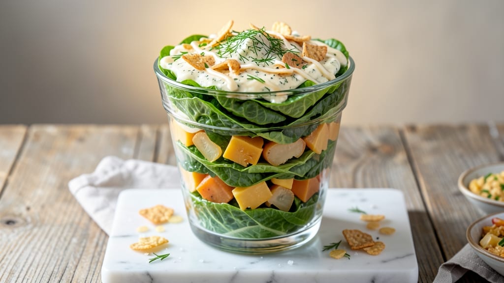 9 Layer Salad Recipe: Crisp Celery Crowns and Creamy Herb Cheese Layers