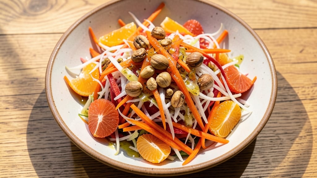 Chopped Carrot, Fennel, Orange, and Hazelnuts Salad Recipe: Bright Citrus Crunch With Nutty Depth