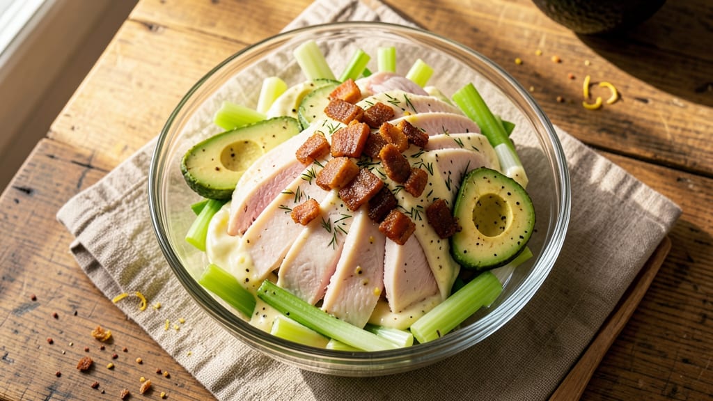 Chicken Salad Recipe for Keto Diet: Creamy Avocado Base with Crunchy Pork Belly Bits