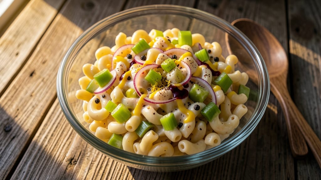 Classic American Macaroni Salad Recipe: Celery Crown Crunch and Zesty Herb Vinaigrette Twist