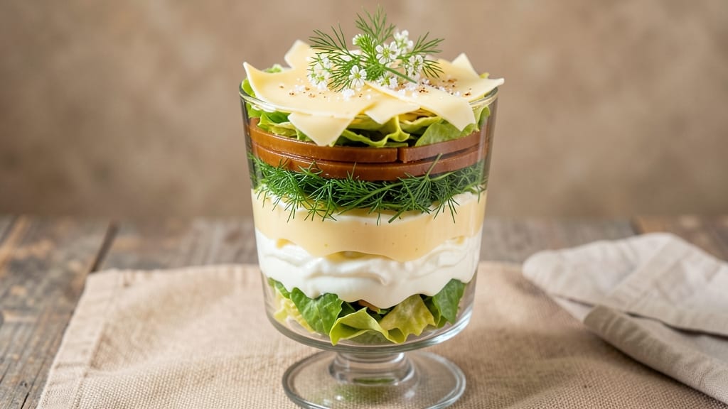 6 Layer Salad Recipe: Celery Crown Crunch and Creamy Herb Cheese Layers