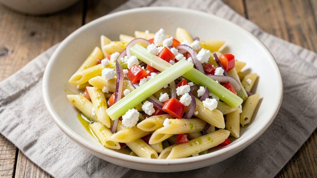 Cold Pasta Salad with Feta Recipe: Crisp Celery and Tangy Feta Fusion