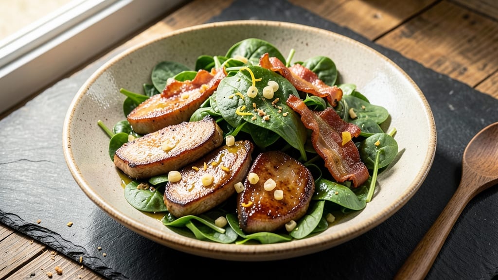 Chicken Livers and Spinach Salad Recipe: Rich Umami Crunch With Crispy Bacon Bits