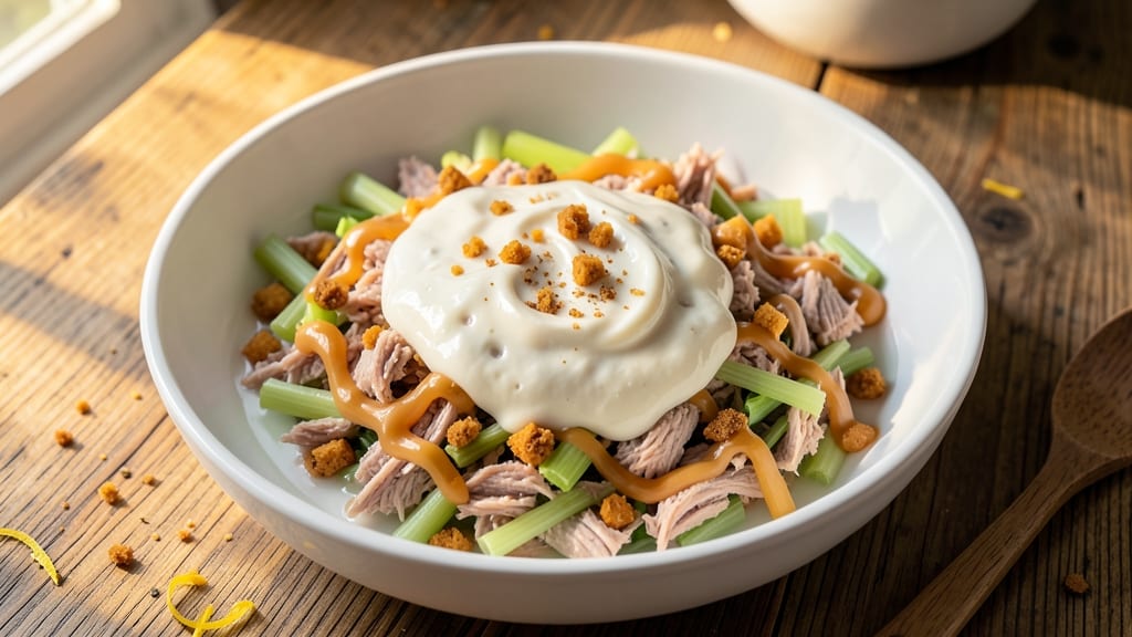 Cheap Tuna Salad Recipe: Crunchy Celery Crowns and Creamy Herb Cheese Twist