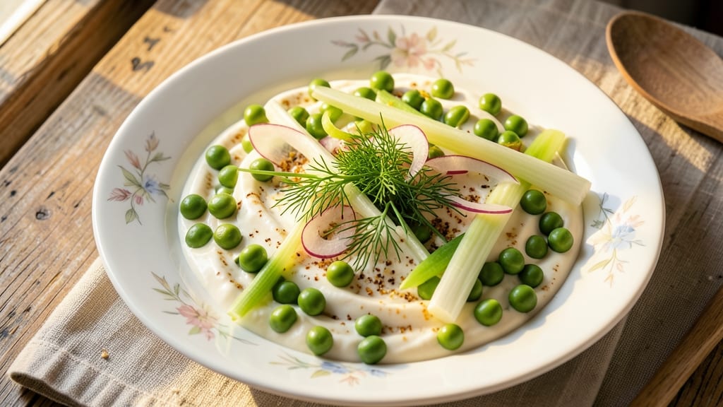 Cold Pea Salad Recipe With Mayonnaise: Crunchy Celery Crowns and Creamy Herb Cheese Twist