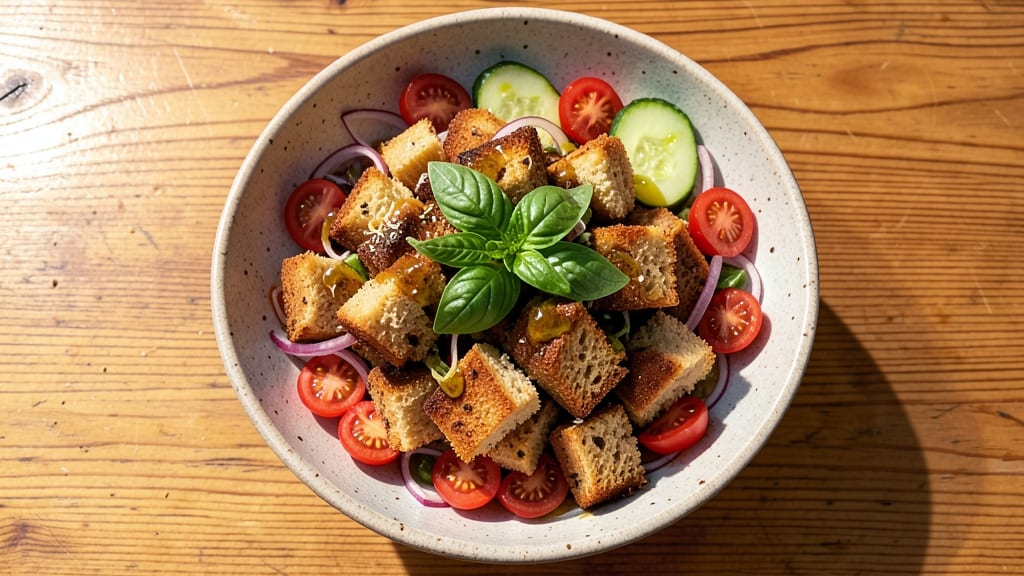 Vegan Panzanella Salad Recipe: Crispy Bread Cubes and Bright Tomato Zing