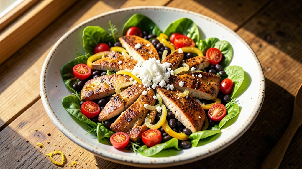 Chicken Fajita Salad Recipe with Black Beans: Charred Peppers, Zesty Lime, and Crunchy Tortilla Strips
