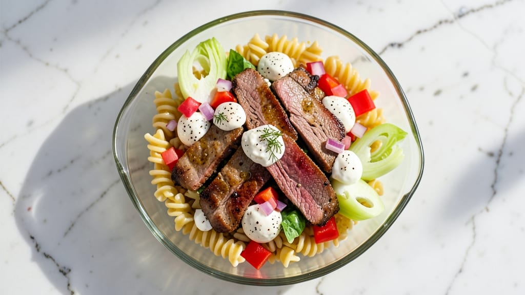 Cold Beef Pasta Salad Recipe: No-Mayo Creaminess With Celery Crown Crunch