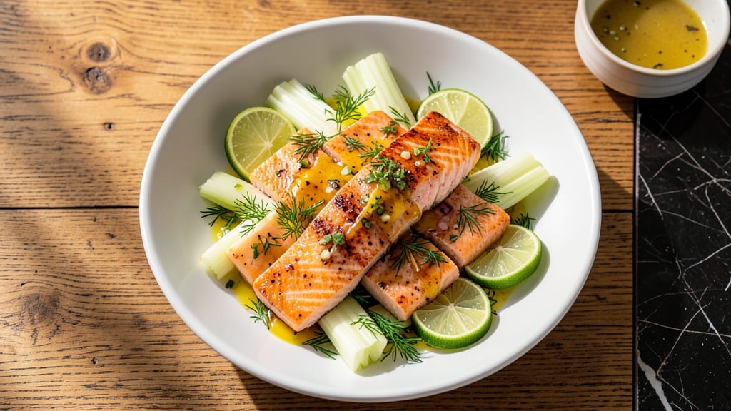 Citrus Salmon Salad Recipe: Zesty Lime and Herb Dressing With Crisp Celery Crowns