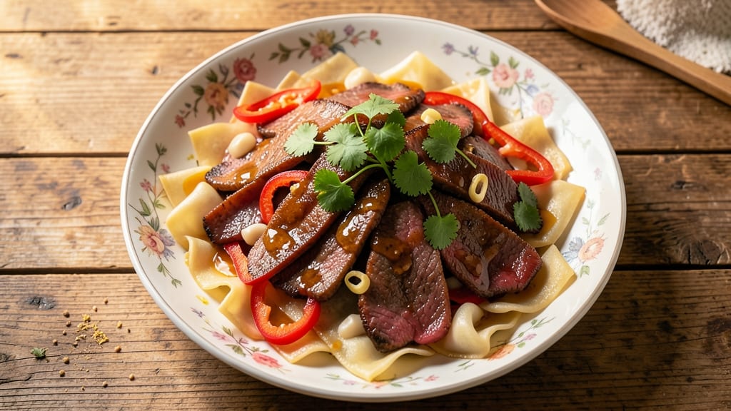 Chinese Beef Salad Recipe: Crispy Wonton Strips and Tangy Sesame Vinaigrette