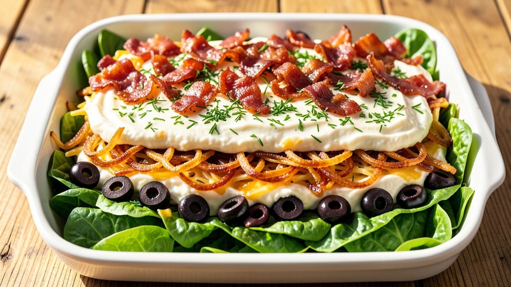 7 Layer Salad Recipe 9x13: Creamy Herb Cheese Crunch in One Pan