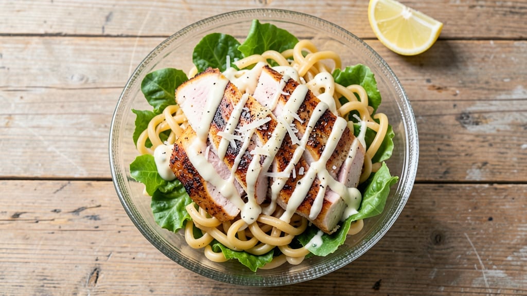 Chicken Caesar Salad Pasta Salad Recipe: Crispy Croutons and Creamy Parmesan Fusion