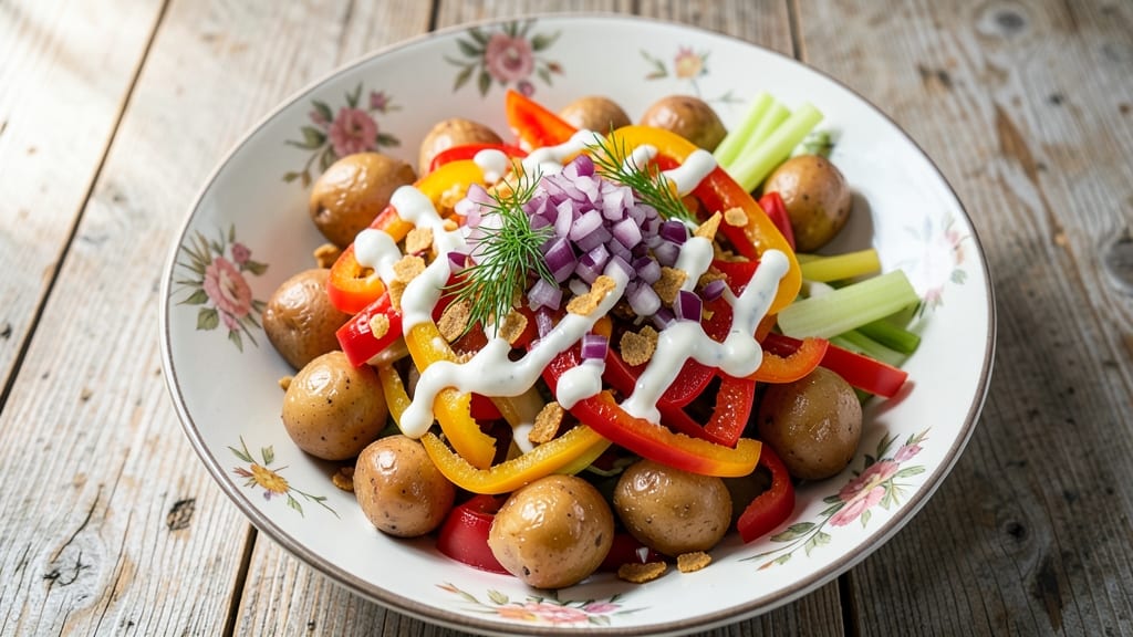 Sweet Peppers and Deli Potato Salad Recipe: Sweet-Tart Crunch Without Mayo Cling