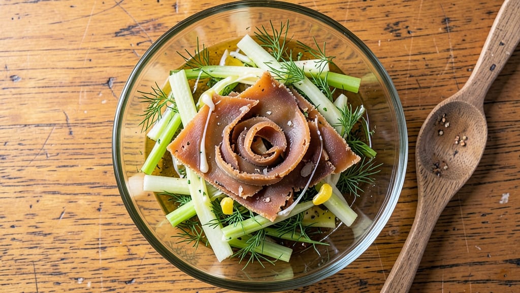 1903 Salad Recipe: Celery Crown Crunch With Smoky Herb Cheese Twist
