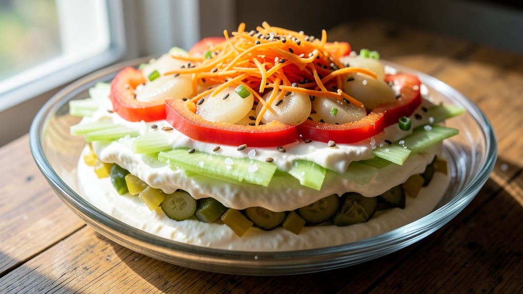 7 Layer Salad Recipe With Water Chestnuts: Crunchy Texture That Stands Up to Cream Cheese