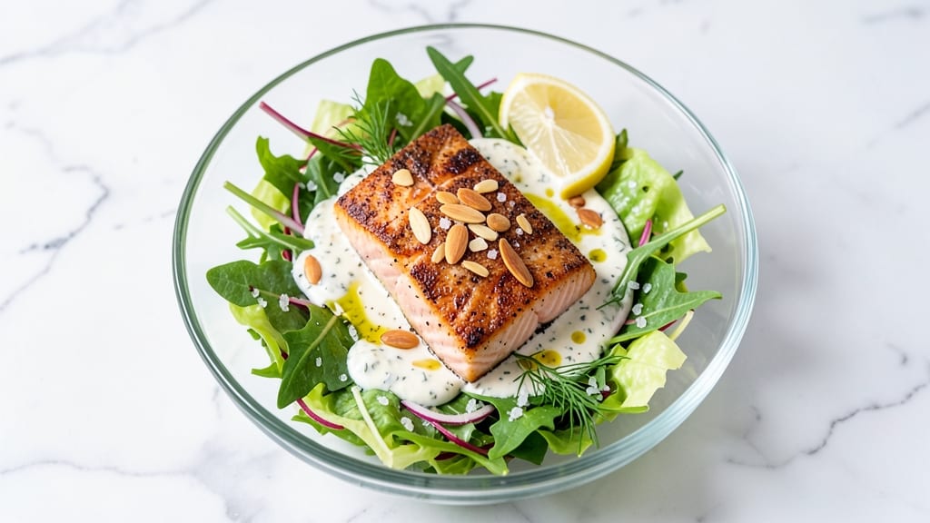 Cheesecake Factory Almond-Crusted Salmon Salad Recipe: Crispy Topping Meets Light Herb Freshness