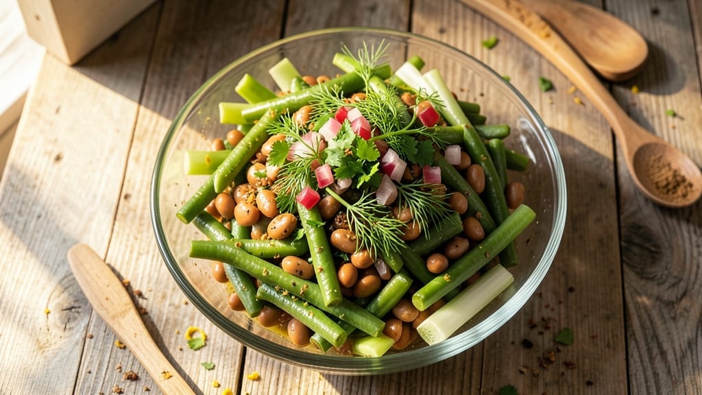 Two Bean Salad Recipe: Crunchy Celery Crowns and Herb Cheese Balance