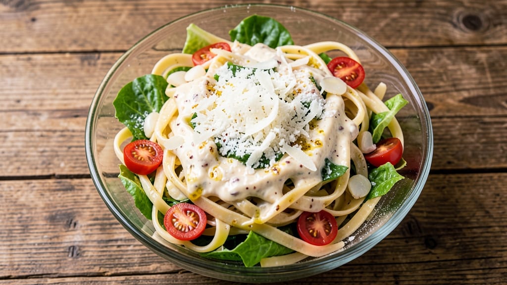 Cold Caesar Pasta Salad Recipe: Crisp Celery Crowns and Smoky Garlic-Anchovy Dressing