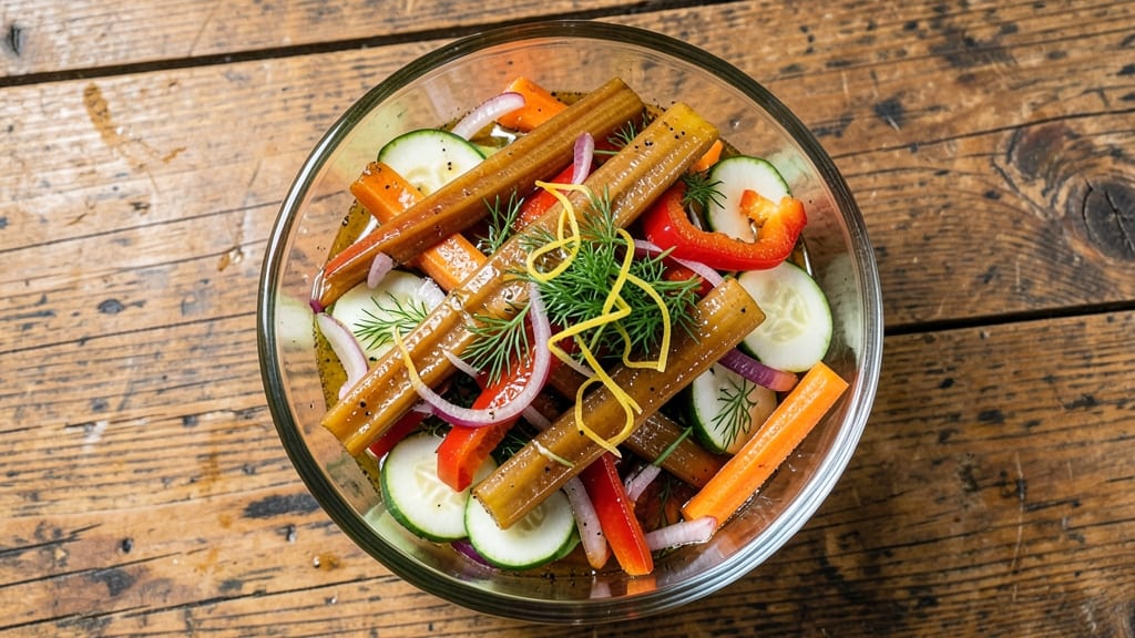 Cheesecake Factory Escabeche Vegetable Salad Recipe: Crisp Celery Crowns and Tangy Herb Cheese Fusion