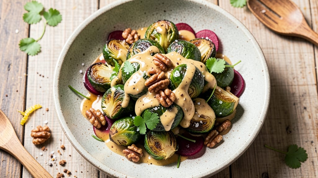 Vegan Brussel Sprouts Salad Recipe: Roasted Crunch Meets Tangy Tahini Dressing