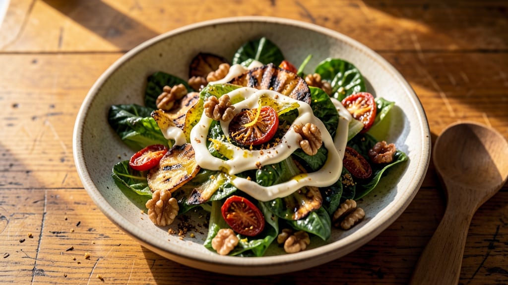 Charred Romaine Salad Recipe: Smoky Grill Marks and Cool Cream Cheese Balance